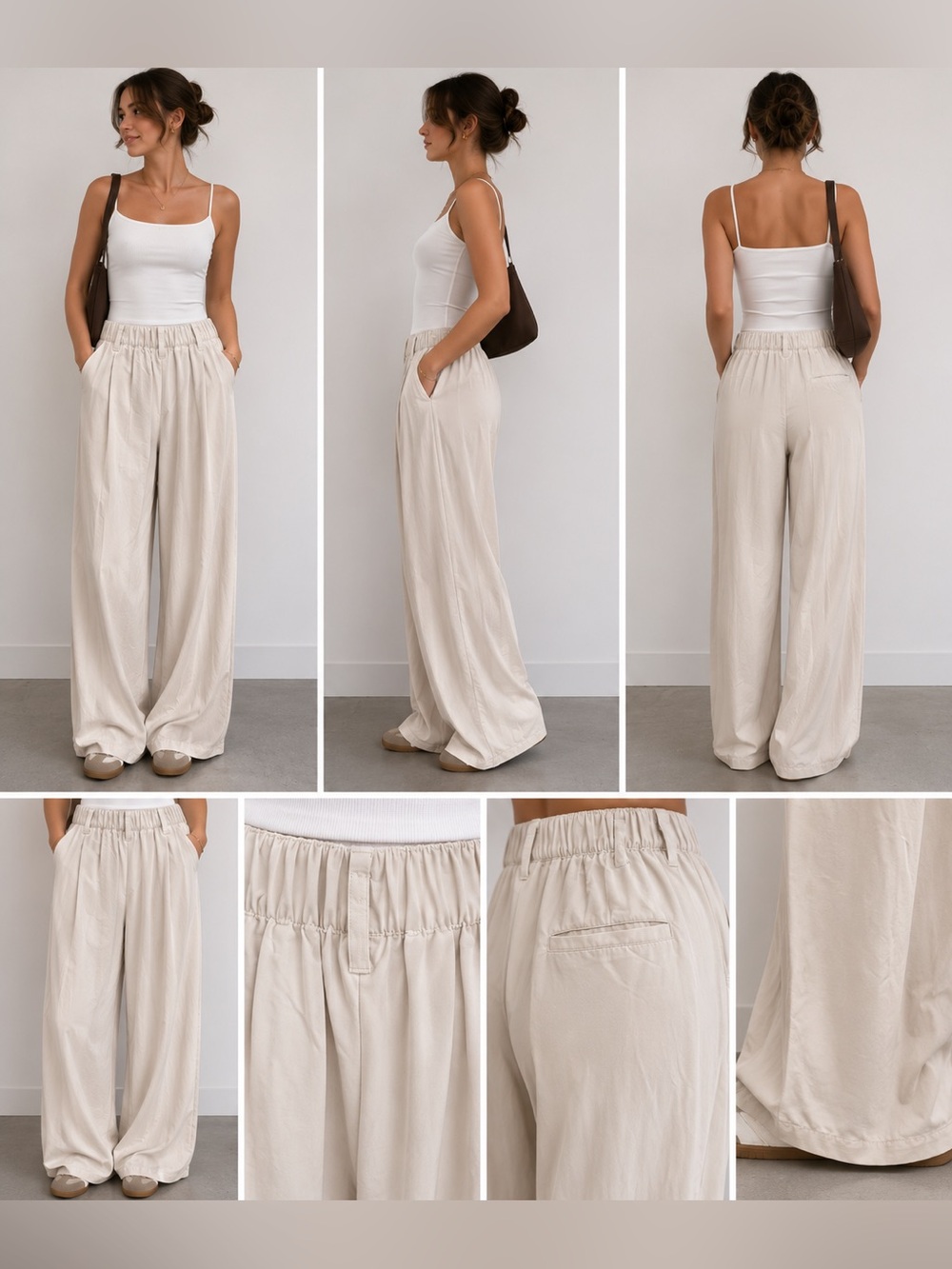 Free People Relaxed Wide-Leg Trousers in Light Beige